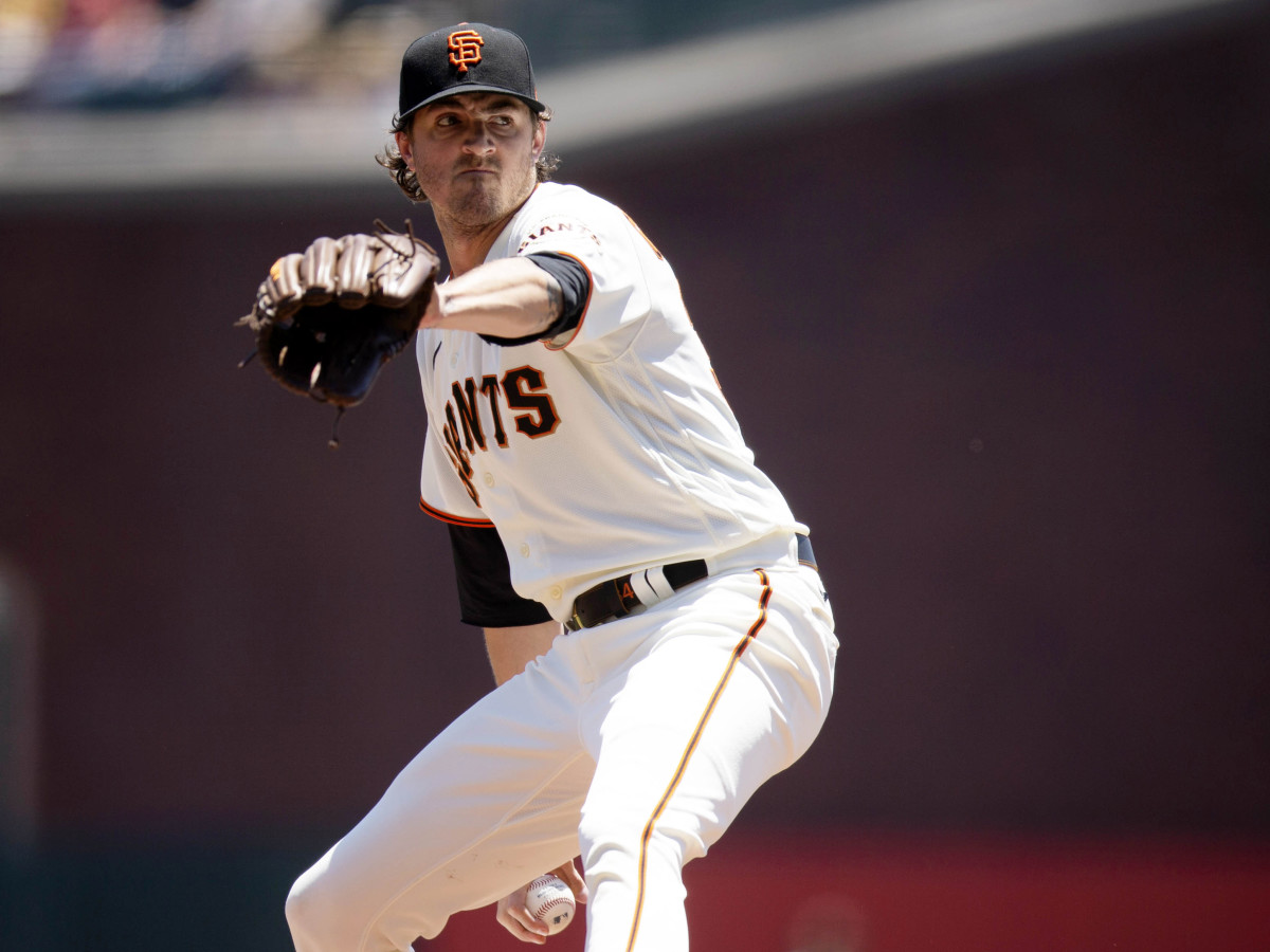 Jun 17, 2021; San Francisco, California, USA; San Francisco Giants starting pitcher Kevin Gausman (34) delivers a pitch against the Arizona Diamondbacks during the first inning at Oracle Park.